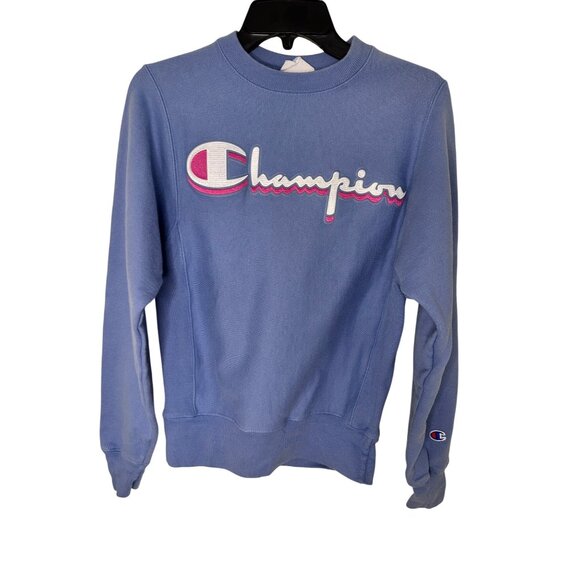 Retro Champion Reverse Weave XS Blue Crewneck Sweatshirt Vintage Style Womens - Picture 1 of 6